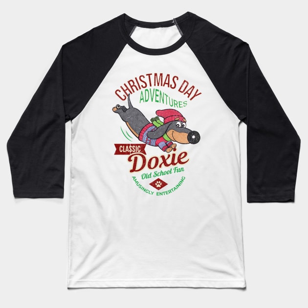 Funny Cute Doxie Dog with Classic Dachshund Christmas Baseball T-Shirt by Danny Gordon Art